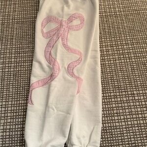 Girls Katie J NYC White Sweatpants with Pink Bow Applique